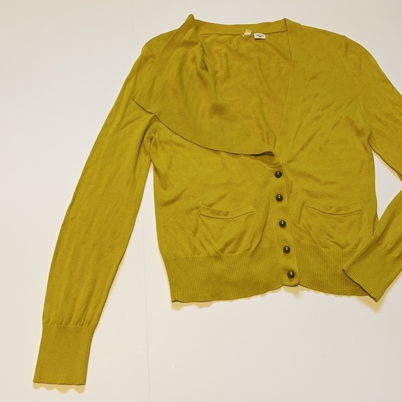 Anthropologie Moth Yellow Asymmetrical Ruffle Cardigan - Women’s Size Medium - Picture 4 of 8